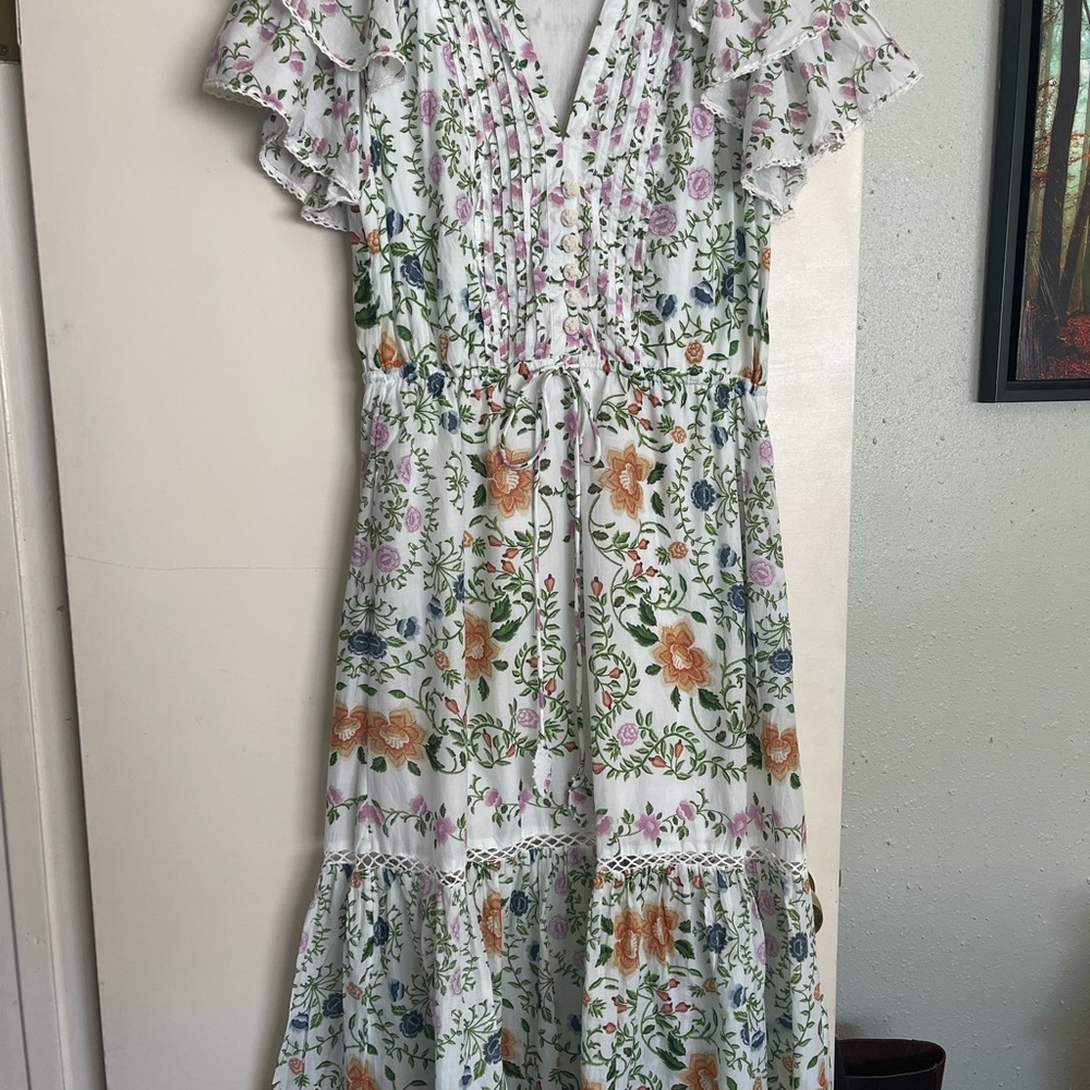 FARM Rio Cream Maxi Dress with Flutter Sleeves and V-Neck